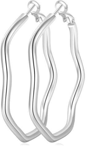 Creolen Silber 925 für Damen Hypoallergenic Creolen Silber Groß Welle Ohrringe Silber Creolen Leichte Silber Creolen für Damen