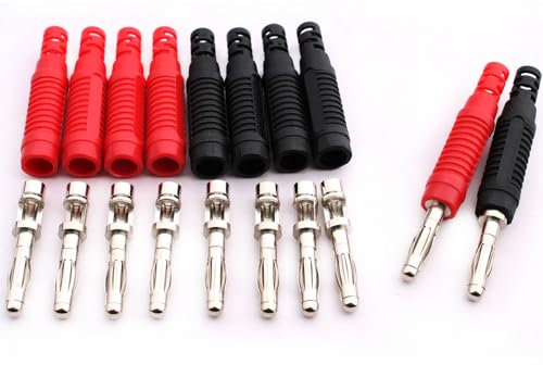 RUNCCI-YUN 10Pcs 4mm Banana plug Solder DIY Banana Plug Male Connectors Adapters for Multimeter Test Leads Probes(Black/Red)