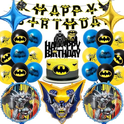 Mizijia 22 Stück Batm Geburtstagsdeko für Jungen und Mädchen, Party Set mit Luftballons, Kindergeburtstag Ballons Deko