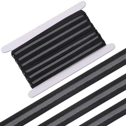 GORGECRAFT Corda Elastica Piatta da 9M Rotolo di Fascia Elastica in Silicone Antiscivolo Largo 15mm con Cinghia in Gomma da 5mm Strisce in Fibra Ad Alta Elasticità per Cucito Artigianato Borse Nero
