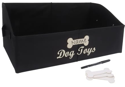 Brabtod Large Dog Toy Basket Collapsible Dogs Toy Box Fabric Trapezoid Dog Toys Bin Storage for organizing pet Toys/Blankets/leashes/Rope Toys/Clothing-Can be Personalized-Black