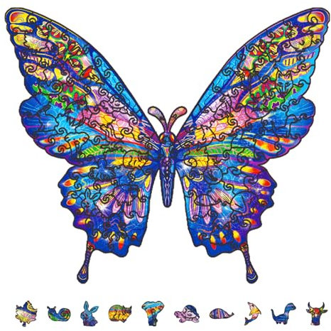 GLOBLELAND Holzpuzzle Erwachsene 120 Teile Holzpuzzles Schmetterlings Wooden Puzzle Unregelmäßige Einzigartige Puzzle für Erwachsene Kreatives Weihnachten Geschenke 8.8x7.5 Zoll