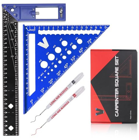 Zimmermannswinkel-Set, multifunktionales 180 mm Zimmermannswinkel und 300 mm Try-Winkel zum Anreißen und Zeichnen, hochpräzises Zimmermannswinkel für die Holzbearbeitung (Blau)