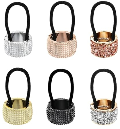 JRYGAC 6 Stücke Pferdeschwanz Haargummi Accessoires, Metall Kreis Pferdeschwanz, Manschette Wrap Multicolor Haarband Seil Elastische Haargummi Halter Strass Glitter Haar Seil Zubehör für Frauen