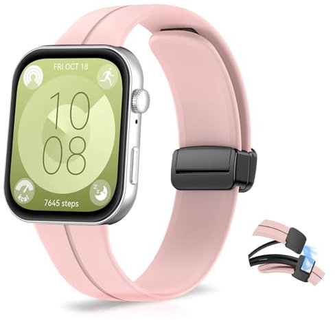 KeHowy Cinturino Compatibile con Huawei Watch Fit 3/4, Silicone Magnetico Sport Regolabile Cinturini Compatibile con Huawei Watch Fit 4/Fit 4 Pro/3, Rosa