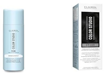 Clairol Professional Color Studio Haarfärbe-Set – Haarserum zur Vorbeugung von Schäden beim Haare färben (50 ml) + Haarfarbe Tiefschwarz 1/0 (110 ml) – mit Metal-Purifier für 6 x weniger Haarbruch