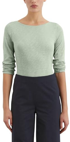 Marc O'Polo Damen Langarmshirt aus Bio-Baumwolle mit U-Boot-Ausschnitt, Grün (Dusty Mint), L