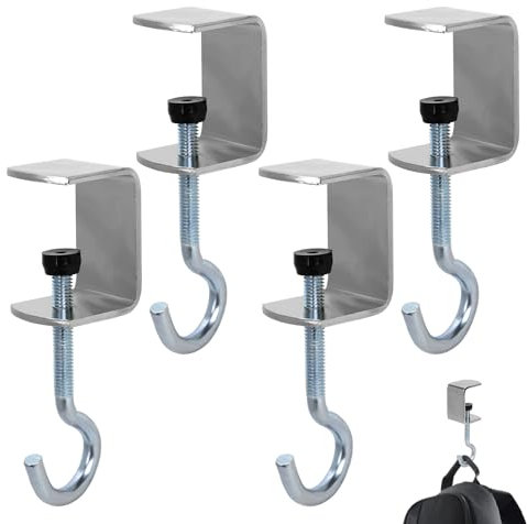 XIHIRCD 4Pcs Desk Mount Bag Holder Hook, Under Table Purse Hook Portable Headphones Holder Clamp-on Desktop Bag Hook for Easy Table/Desk Storage