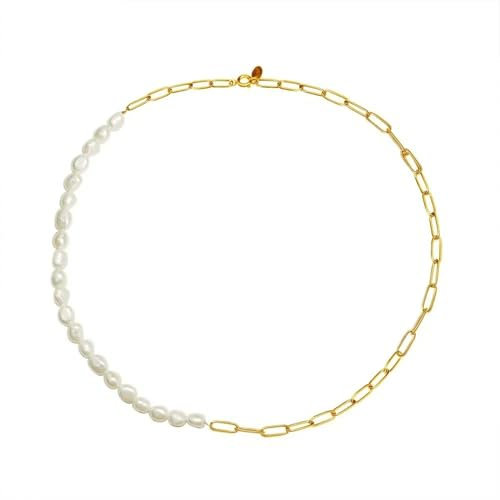 Aleasha Weiße Süßwasserperlen Edelstahl Halbe Kette Halbe Perle Gold Damen Halskette Schmuck Geschenke 45 cm