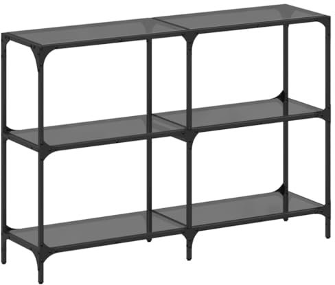vidaXL Konsolentisch mit Glasplatte, Flurtisch mit Edelstahlgestell, Beistelltisch für Wohnzimmer Flur, Sofatisch Sideboard, Schwarz Stahl