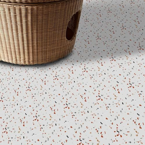 Alwayspon 10Pcs White and Red Ink Stone Waterproof Non-slip Floor Tiles Decal for Kitchen Bathroom Living Room, Vinyl Flooring Self-adhesive Peel and Stick Vinyl Sticker.