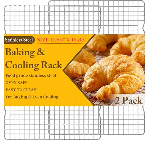 2PCS Cooling Racks for Cooking and Baking -11.65''x16.85''Heavy Duty Stainless Steel Wire Rack for Baking, Grilling, Roasting - Oven & Dishwasher Safe - Fits Half Sheet Pan（Silver）