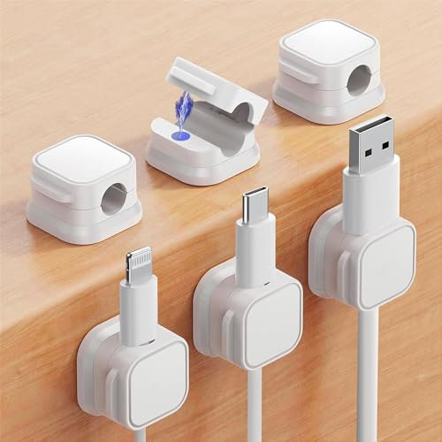 Frogetu 6 Piezas Clip de Cable,Soportes Magnéticos para Cables,Organizador Magnético de Escritorio,Fuerte Soporte Adhesivo,Ajustables,Para Cable de Carga USB,Cables de Alimentación