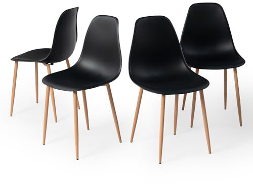 Homy Casa Juego de 4 sillas de comedor, estilo escandinavo, sillas auxiliares negras de polipropileno con patas de metal para cocina, comedor, sala de estar o dormitorio, negro