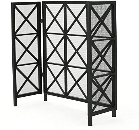 GKJHTED Kaminschirm, geometrische Trennwand, Kaminschirm mit Netzabdeckung, rechteckiges Dekor, 3-teiliger Sicherheitsschirm, Herdzaun