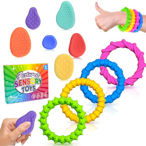 10 Stück Fidget Toys Sensory Stones und Stretchy Fidget Armband, Sensorik Spielzeug Anti Stress Kinder Sensorisches Spielzeug, Fidget Toys für Kinder Erwachsene Stress, Angst, Adhs & Autismus