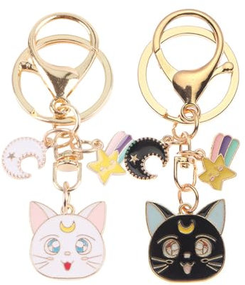 Sailor Moon Schlüsselanhänger, Niedliche Katze Schlüsselanhänger Cartoon Niedlich Magie Katze Schlüsselanhänger Anime Figur Souvenir Schlüsselringe für Tasche Handy Teenager Mädchen Katzenliebhaber