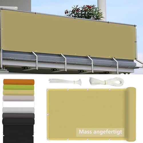 Sichtschutz Balkonumspannungen Blickdicht,mit Ösenfür Balkon Garten im Freien-60x300cm-Sand Beige