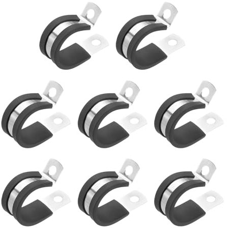 PATIKIL Abrazadera de Cable 22mm, 8Pcs Abrazaderas de Metal de Acero Inoxidable 304 con Aislante de Goma, Abrazadera de Manguera para Instalación de Tubos, Mangueras, Cables y Cuerdas