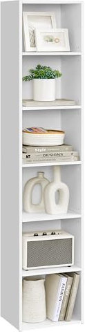 VASAGLE Bücherregal, 6-stöckiges Regal, offenes Aufbewahrungsregal, Standregal, 24 x 30,2 x 160,7 cm, für Wohnzimmer, Homeoffice, Esszimmer, wolkenweiß LBC411W01