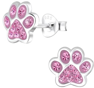 Monkimau Mädchen Ohrringe Paw Print - Light Rose | Ohrstecker aus 925 Sterling Silber | Kinderohrringe hypoallergen