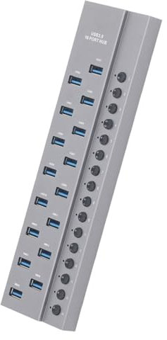 16 Porte USB 3.0 Hub Fast Data Trasferimento Hub USB con Singoli Switch di Alimentazione per Utenti del Operativo in Lega di Alluminio (Spina europea)