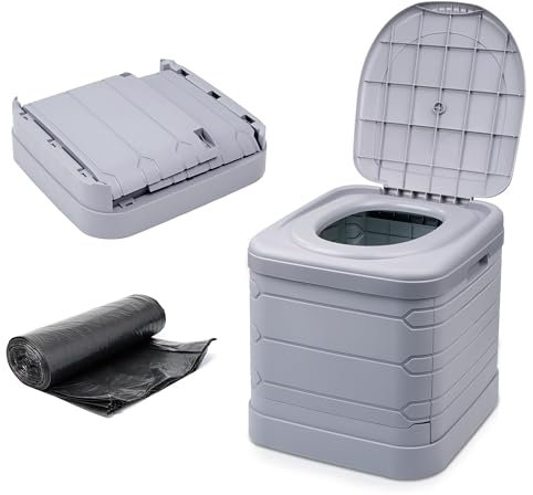 Crystals 24L Portable Camping Toilet – Compact Outdoor Travel Potty Loo for Caravan, Folding Toilet, Fishing, Hiking, Festivals & Picnics – Lightweight, Easy-Clean Design (Grey)