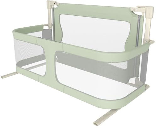 HUOLE Bettschutzgitter mit Verstellbarer Gurte,Rausfallschutz Bett 180° faltbar für Boxspringbett, Bettgitter klappbar, Elternbett, Kinderbett-120 x 50 x 105 cm (Mintgrün)