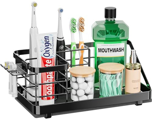 Toothbrush Holders Instant-Drying Organizer - Bathroom Countertop/Wall Mounted Electric Toothbrush Holder - Toothbrush Head Toothpaste Holder Bathroom Counter Organizers Storage Black