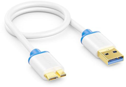 deleyCON 0,30m Câble Court Micro‑USB 3.0 - Câble de Données Jusqu’à 5 Gbit/s - Charge pour Téléphone, Smartphone, Tablette, Disques Durs Externes - Connecteur USB‑A vers Micro‑B Blanc