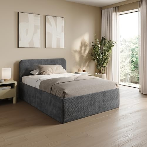 Home Collective Polsterbett 120x200 cm Doppelbett Bett mit verstellbarem Lattenrost & Stauraum, Matratze Kaltschaum H3 viele Größen verfügbar | Kordstoff Anthrazit