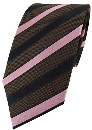 TigerTie Designer Seidenkrawatte in braun dunkelbraun rosa gestreift