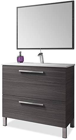 ARKITMOBEL Mueble Baño Color Gris Ceniza 1 Espejo 2 Cajones Aseo Estilo Industrial 80x80x45 Cm Sin Lavamanos
