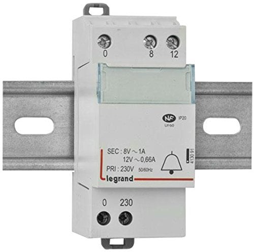 Legrand 413091 Transformateur pour Sonnerie, 230V vers 12V ou 8V - 8VA, 2 Modules