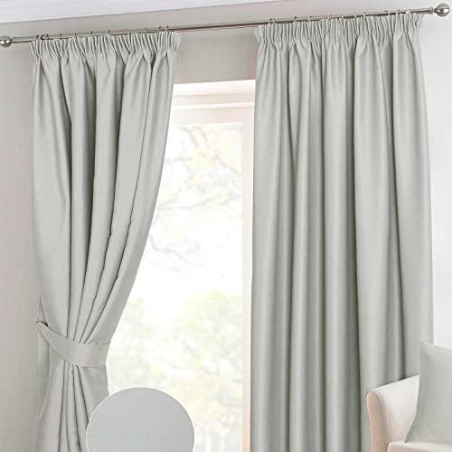 HOMESCAPES Ivory Pencil Pleat Blackout Thermal Curtain Pair Width 117cm (46) x 182cm (72) Drop Herringbone Chevron Textured Retro Geometric Design. FREE SWATCHES.