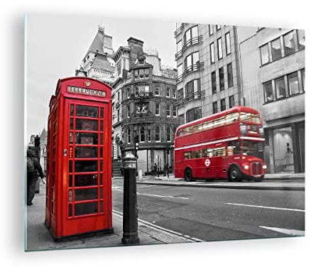 Bilder auf Glas Bus Telefon Straße Glasbild 70x50cm Wandbilder Dekoration Wohnzimmer Schlafzimmer Küche Deko Klein Wanddeko Bild im Glas Wand Kunstdruck Art Modern Wall Decor Glasdruck GAA70x50-2674
