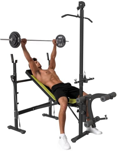 Homcom Fitness-Station / Hantelbank / Kraftstation, multifunktional, Rückenlehne verstellbar, Halterung für Langhantel, Seilzug, Stahl, Schwarz 34