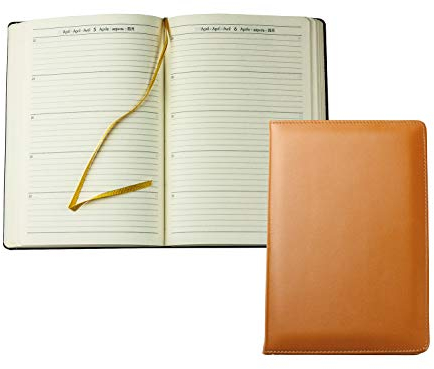 DELMON VARONE - 5 Jahres Kalender immerwährend gebunden Boxcalf Leder braun - Organizer Terminplaner (1 Tag 1 Seite) - Buchkalender Journal mit Tagesübersicht - Notizbuch Tagebuch für 5 Jahre