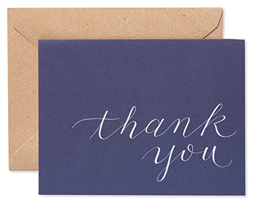 American Greetings Dankeskarten, Marineblau mit braunen Umschlägen im Kraftpapier-Stil, 50 Stück