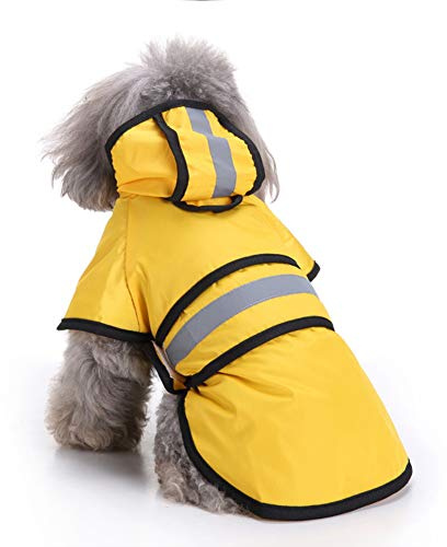 Sarekung Hunde Regenmantel mit Kapuze und sicheren reflektierenden Streifen, ultraleichte atmungsaktive 100% wasserdichte Regenjacke für kleine Hunde