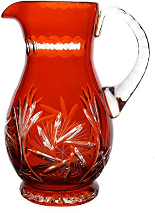 CRISTALICA Krug Wasserkaraffe mit Henkel Orange geschliffen Kristallglas 25 cm