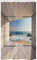 ABAKUHAUS Ozean Schmaler Duschvorhang, Wellen Felsen Strand Foto, Badezimmer Deko Set aus Stoff mit Haken, 120 x 180 cm, Beige Blau Weiß