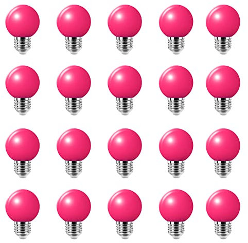 HUAMu Paquet de 20 Ampoule LED de couleur 2W E27 à vis Ampoule rose pour Mariage Halloween Fête De Noël Bar Ambiance Ambiance Décor