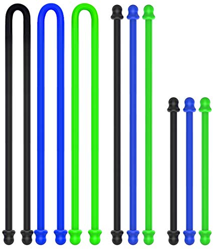 9Pcs 4in, 6in, 12in Silicone Cable Tie, Cord Organizer for Bundling Earphone, Computer Cords, Reusable Straps for Home, Office, Kitchen (3 Sizes and 3 Colors)