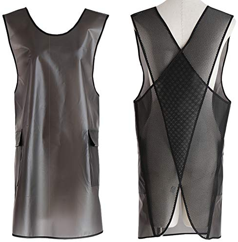 NEWGEM 100% Waterproof Cross Back Apron With Pockets For Women Men Dishwashing, Cleaning Fish, Lab Work, Dog Grooming, Gardening, Painting Black Translucent