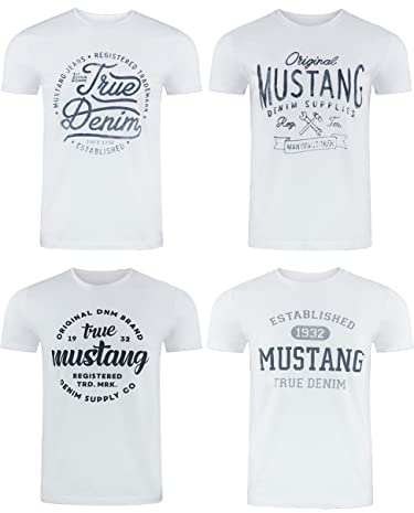 MUSTANG Herren T-Shirt 4er Pack Frontprint O-Neck Rundhalsausschnitt Kurzarm Regular Tee Shirt 100% Baumwolle Schwarz Weiß Grau Blau Grün, Größe:XL, Farbe:Farbmix (P17)