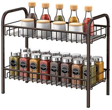 Lekind 2-Tier Gewürzregal Küchenarbeitsplatte Organizer Rack für Gewürzglas, Dose, Flasche, Regal, Kosmetikregal, Bronze