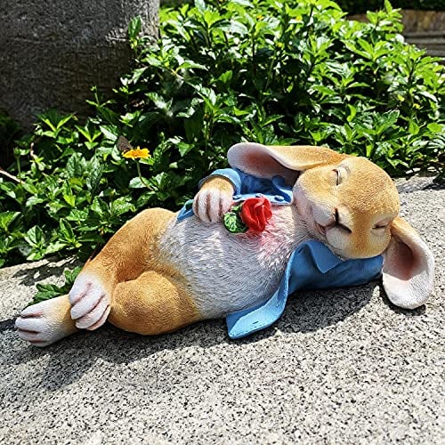 iRonrain Gartenstatuen Kaninchen, Fantasy Bunny Outdoor Art Décor Tierfiguren Ornament für Thanksgiving Day, Weihnachtsstatue Dekorationen für Garten Hof Rasen Indoor Skulptur (Blau)