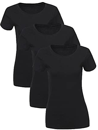 LiKing T-Shirt Donna Maglietta con Scollo Rotondo Cotone Maniche Corte Tee Top Pacco da 3 6101 Nero 6101-BL-S-3
