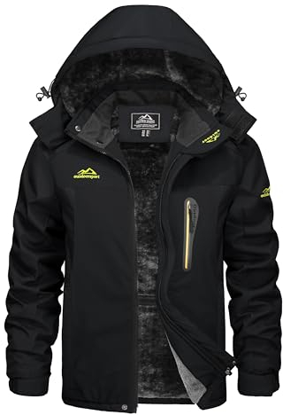 KEFITEVD Arbeitsjacke Herren Winter Warm Jacke Wasserdicht Softshelljacke Angeljacke Viele Taschen Fleece Allwetterjacke Outdoor Thermo Wanderjacke Schwarz 2XL